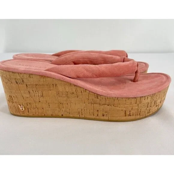 Veronica Beard Geno Wedge Sandals Size 11 Cork Pink Suede